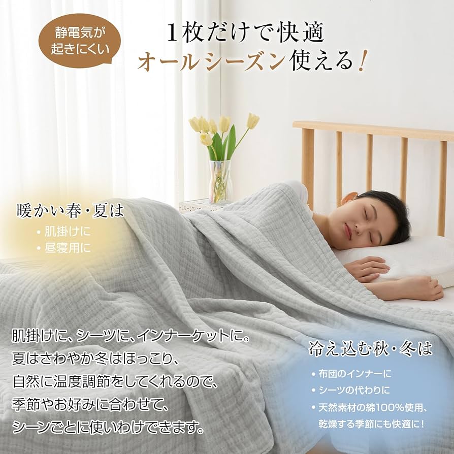 Amazon.co.jp: fuwawa ガーゼケット シングル 6重織り 天然綿100